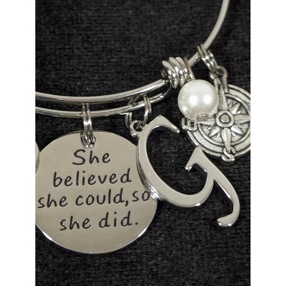 Mystic Fire AB Crystal Heart Letter G She Believed She Could Bracelet 7.5" - Picture 3 of 7